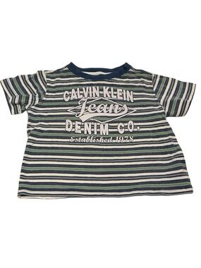 3/$15 Calvin Klein Jeans Striped Short Sleeve Tee in Navy, Green & White